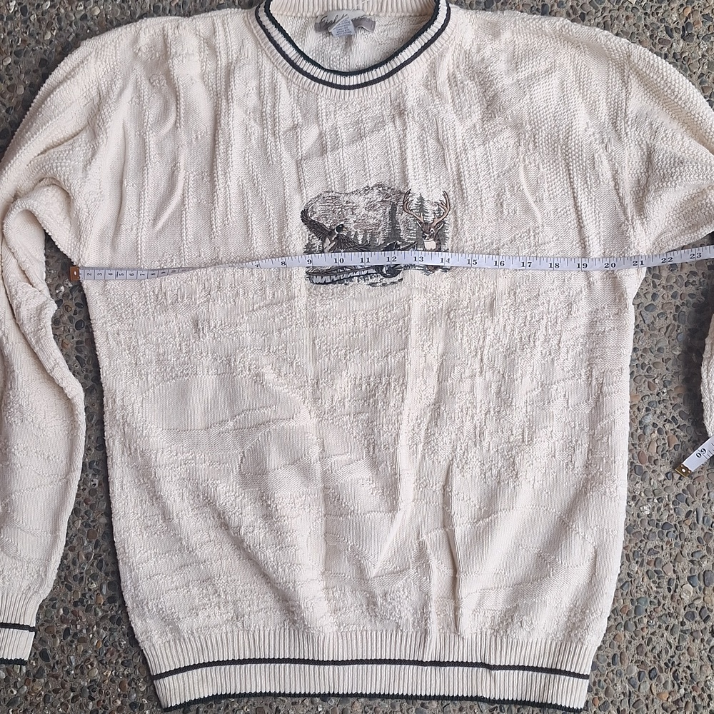 Vintage Fieldmaster Grandpa Embroidered Ringer Neck Sweater M Fishing Hunting - Picture 8 of 9